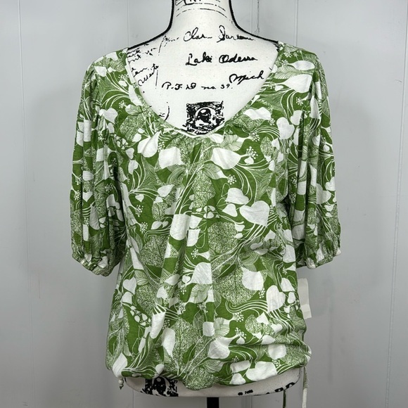 NWT Ella Moss Floral Ballon Sleeve V Neck Blouse Medium - Picture 1 of 11